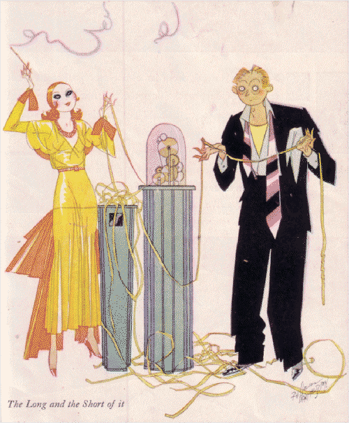 The long and the short of it. - Cartoon by Russell Patterson from Life, January 24, 1930.