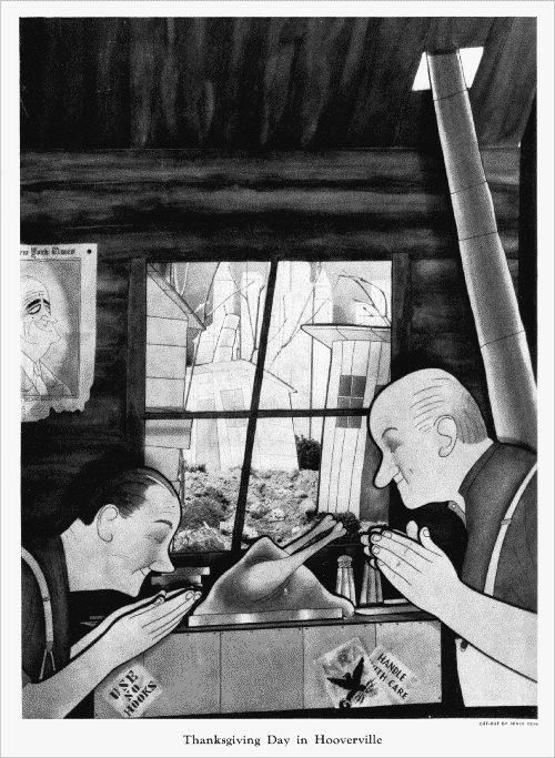 Thanksgiving Day in Hooverville. Cartoon by Abner Dean from Life, November 1933.