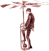 Man on fanciful flying machine